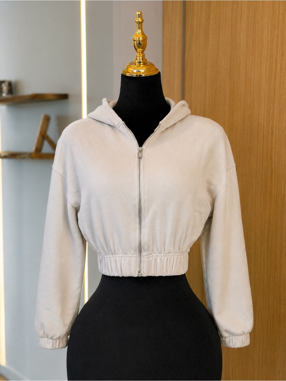 Zara Beige Cropped Zip Hoodie Clean Girl Loungewear | Minimalist Muse